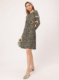 DressBerry Edgy Kawaii Ribbon Trim Animal Print A-Line Dress