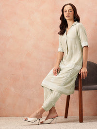 all about you Ethnic Motifs Printed Shirt Collar A-Line Kurta with Trousers