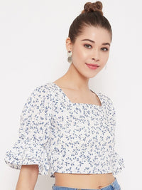 Berrylush Women White Printed Crop Top