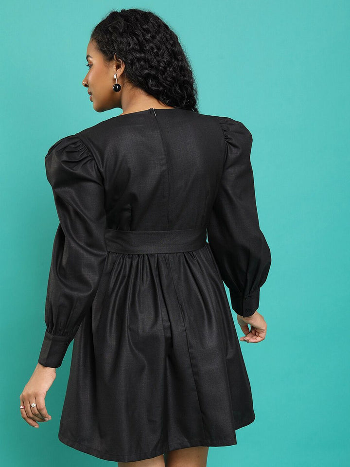 Tokyo Talkies Black Puff Sleeve Fit & Flare Dress