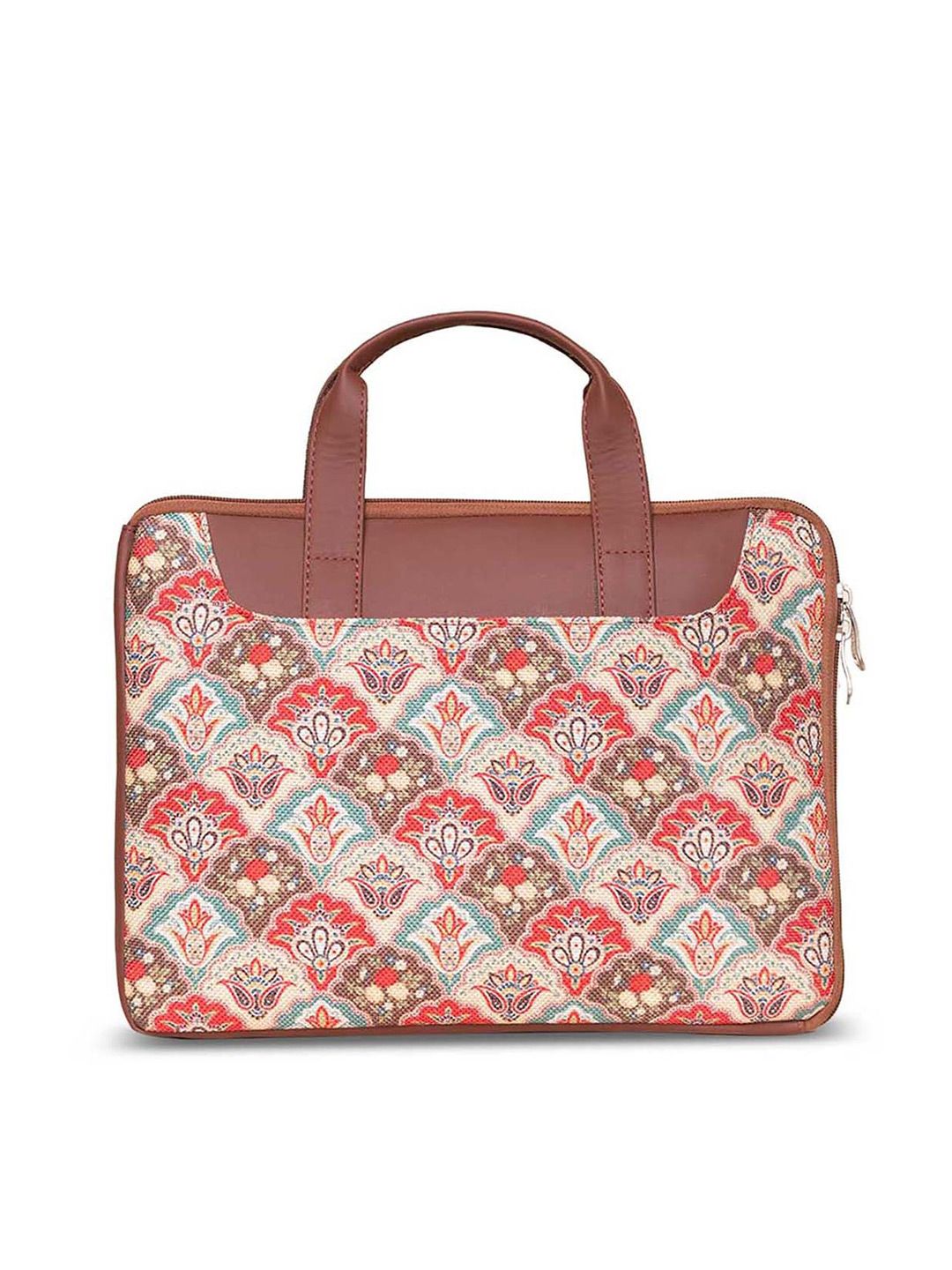 ZOUK Women Brown & Red Printed Jute Laptop Sleeve