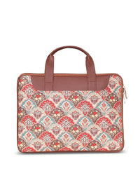 ZOUK Women Brown & Red Printed Jute Laptop Sleeve