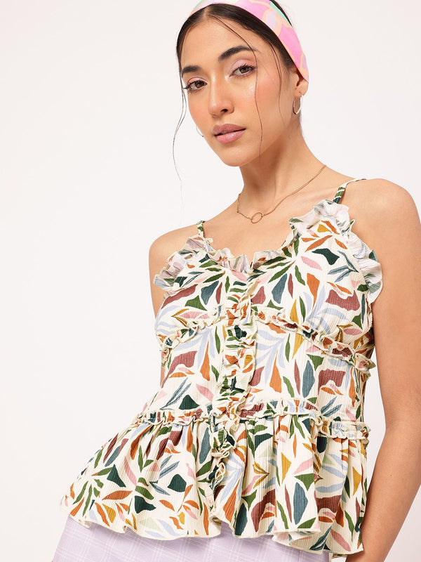 DressBerry Radiant Ruffles Crinkled Strappy Printed Tiered Top