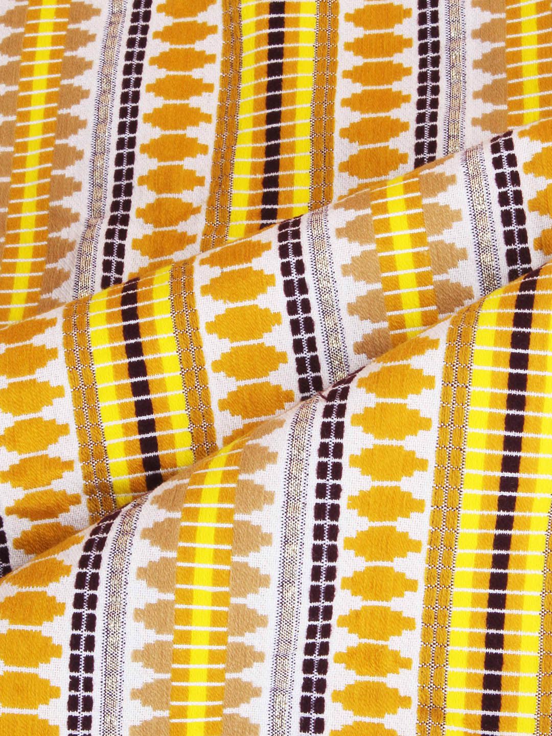 STITCHNEST Aztec Yellow & White 4-Seater Woven Table Cover With Lace  Border