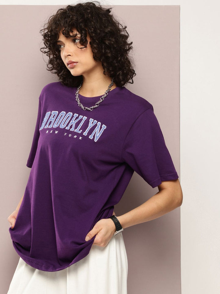DILLINGER Women Oversized Short Sleeve Embroidery Tshirt