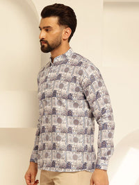 SOJANYA Motif Etnik Printed Mandarin Collar Cotton Straight Kurta
