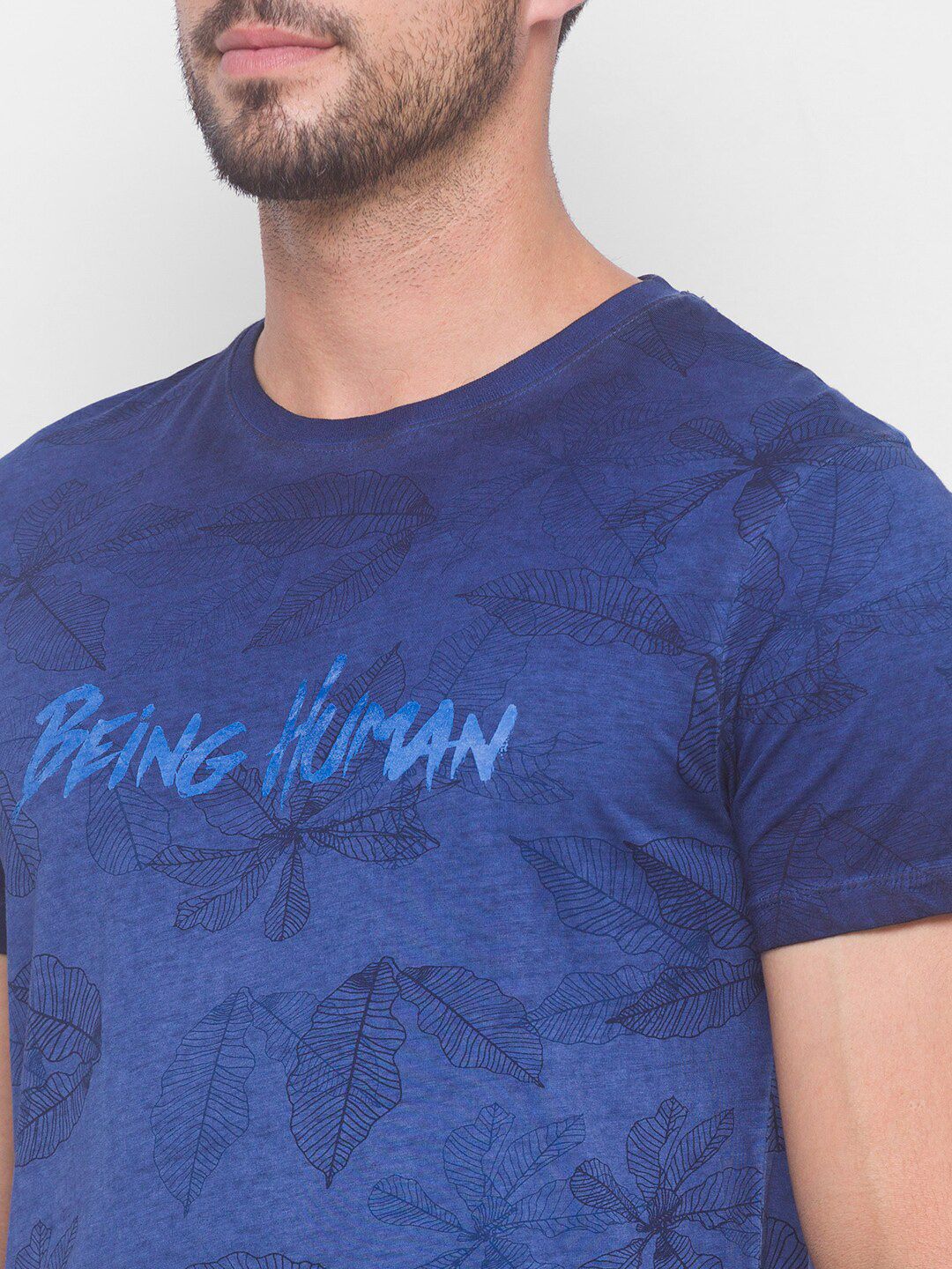 Being Human Men Navy Blue Typography Printed Pure Cotton T-shirt