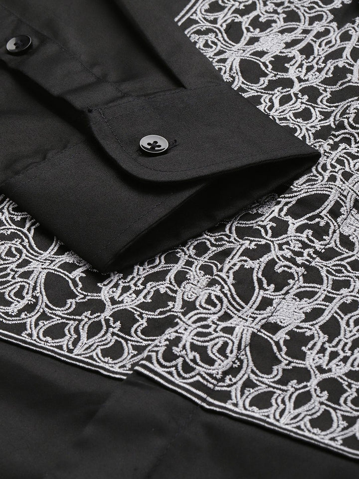 House of Pataudi Pure Cotton Ethnic Motifs Embroidered Opaque Party Shirt