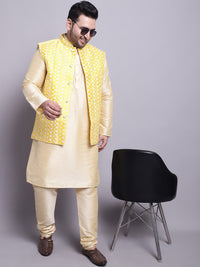 SOJANYA PLUS Dupion Silk Kurta Dengan Piyama & Dengan Jaket Nehru Bersulam