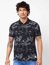 SPYKAR Abstract Printed Polo Collar Slim Fit T-shirt