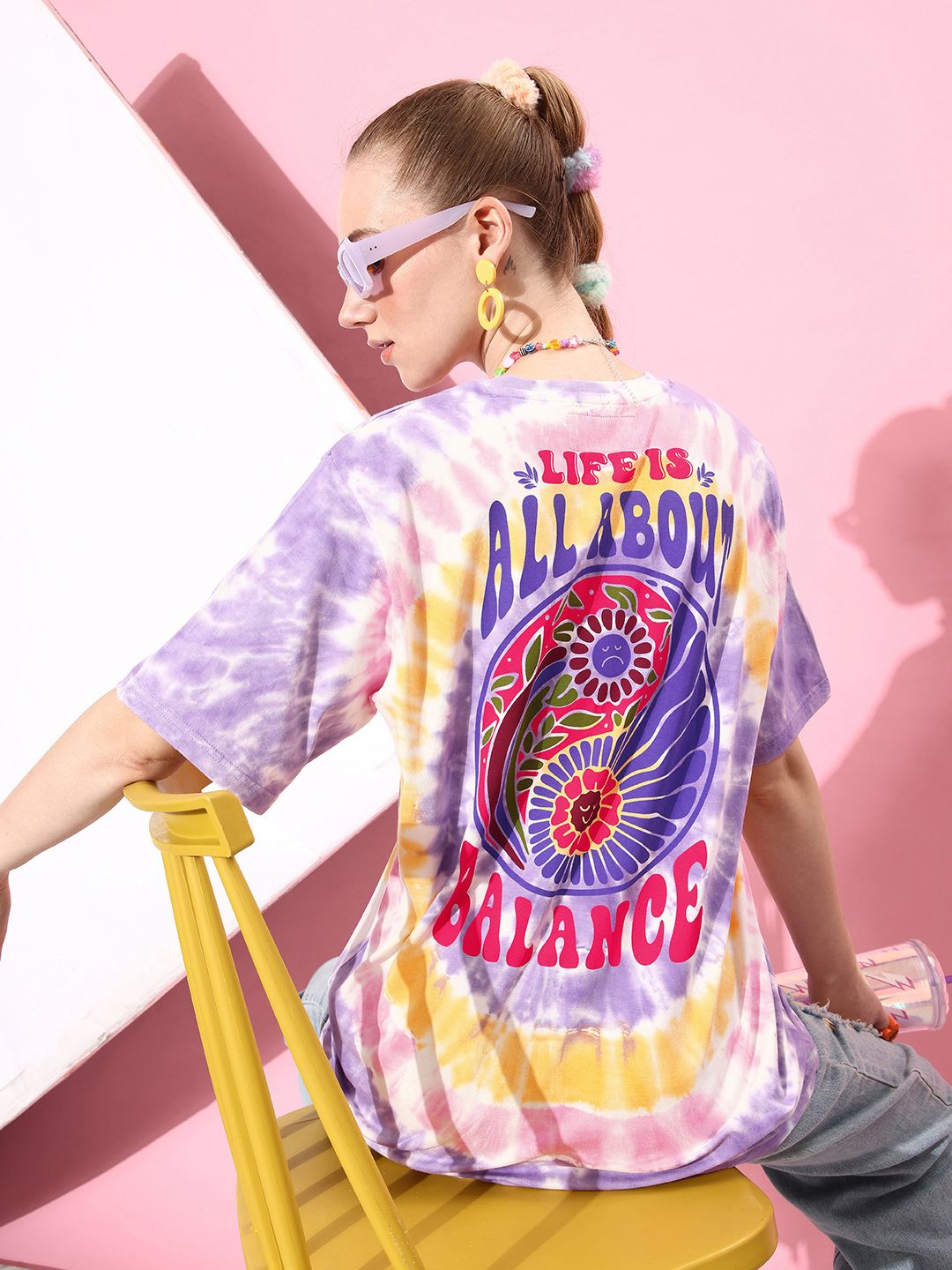 DILLINGER Women Tie & Dye Graphic Print Oversized T-shirt