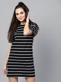 SASSAFRAS Black & White Striped T-shirt Dress