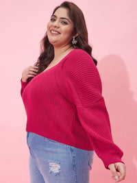 CURVY STREET Women Plus Size Ribbed Acrylic Crop Pullover