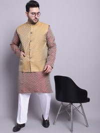 SOJANYA PLUS Rekaan Tenun Etnik Kurta & Piyama Lurus Biasa Dengan Jaket Nehru