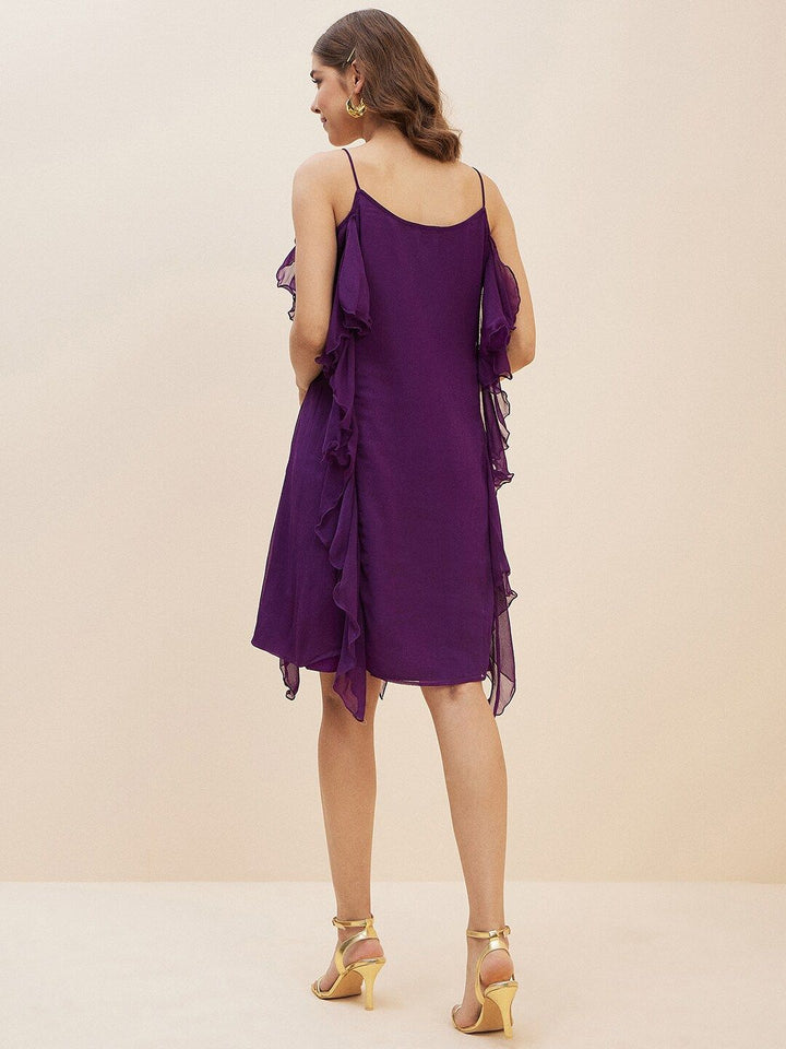 Antheaa Purple Chiffon A-Line Dress