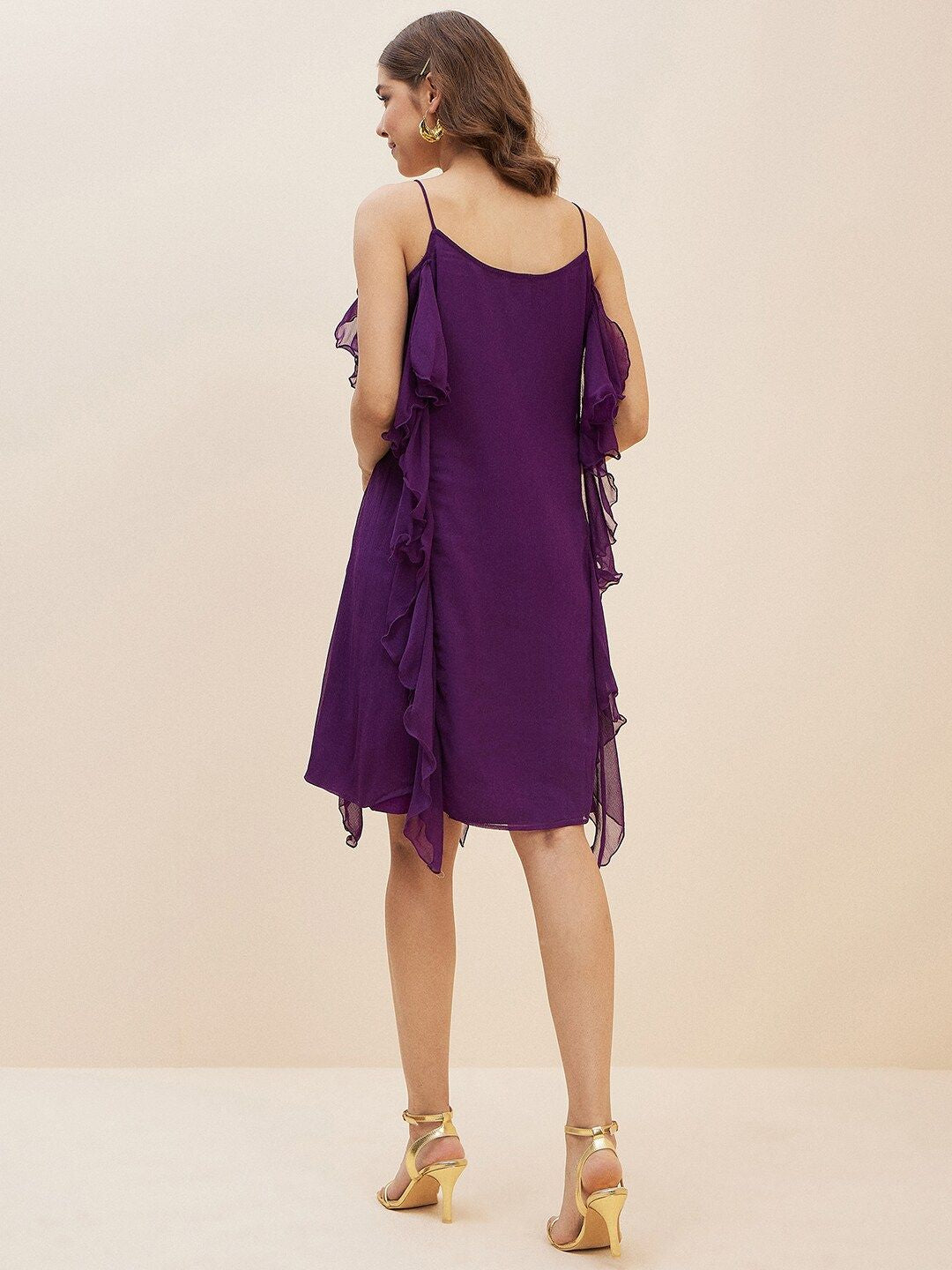 Antheaa Purple Chiffon A-Line Dress
