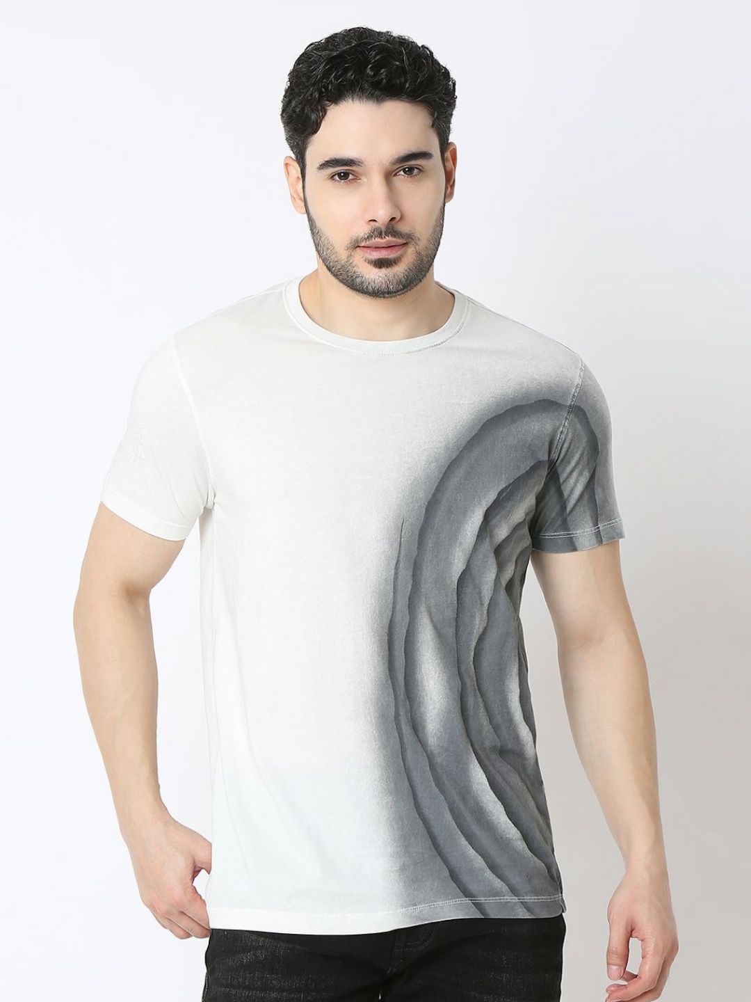 SPYKAR Men Abstract Printed Round Neck Cotton Slim Fit T-shirt