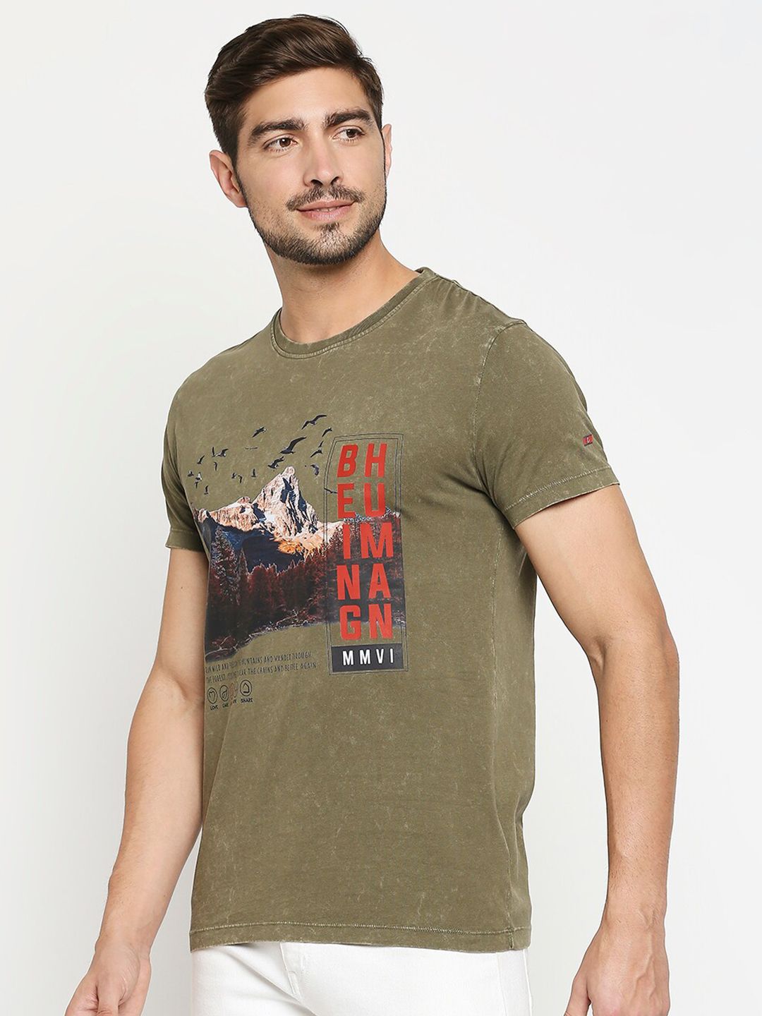 Being Human Men Olive Green Printed T-shirt