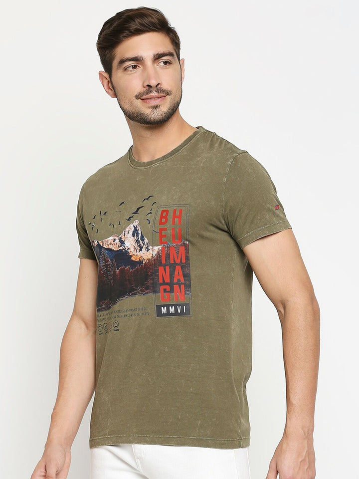 Being Human Men Olive Green Printed T-shirt