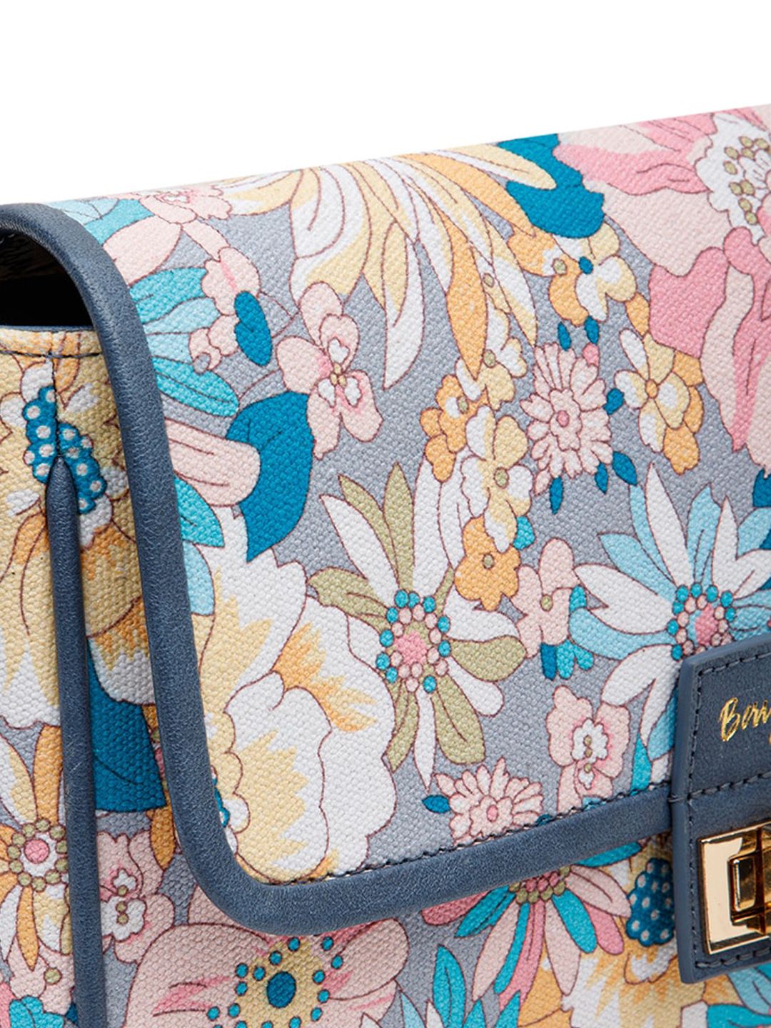 Berrylush Blue & Pink Floral Printed Structured Shoulder Bag