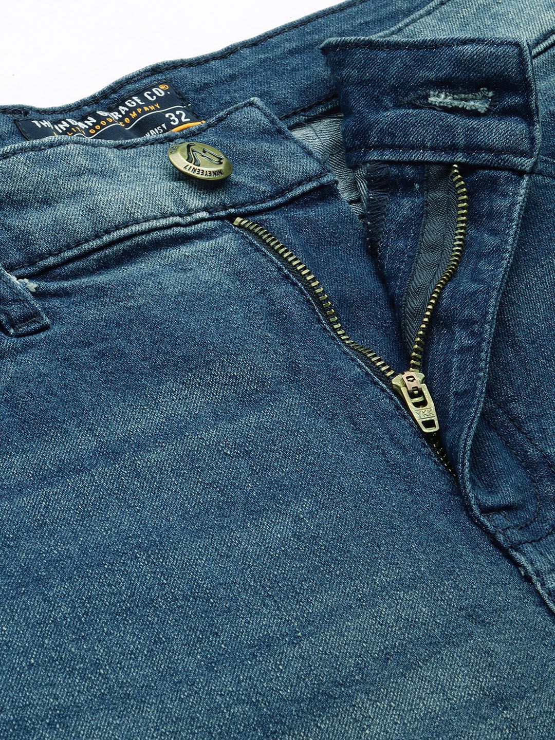 The Indian Garage Co Men Blue Slim Fit Low Distress Light Fade Ombre Stretchable Jeans