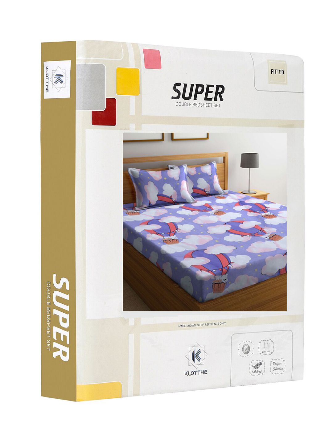 KLOTTHE Book Lipat Purple Graphic Cotton Feel Lembut 300 TC Fitted King Cadar Halus dengan 2 Sarung Bantal-98 x 89 inci