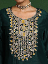 Varanga Floral Embroidered Cotton Silk Zari Work Straight Kurta With Trousers & Dupatta