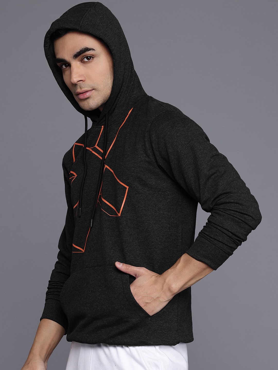 HRX by Hrithik Roshan Printed Melange Effect Hooded Running Sweatshirt