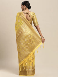 Saree mall Yellow Paisley Silk Blend Banarasi Saree