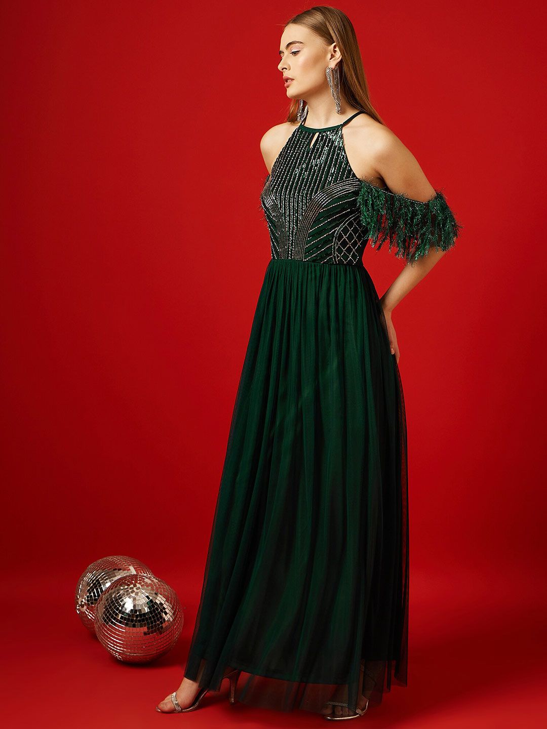 STREET 9 Embellished Net Maxi Dress