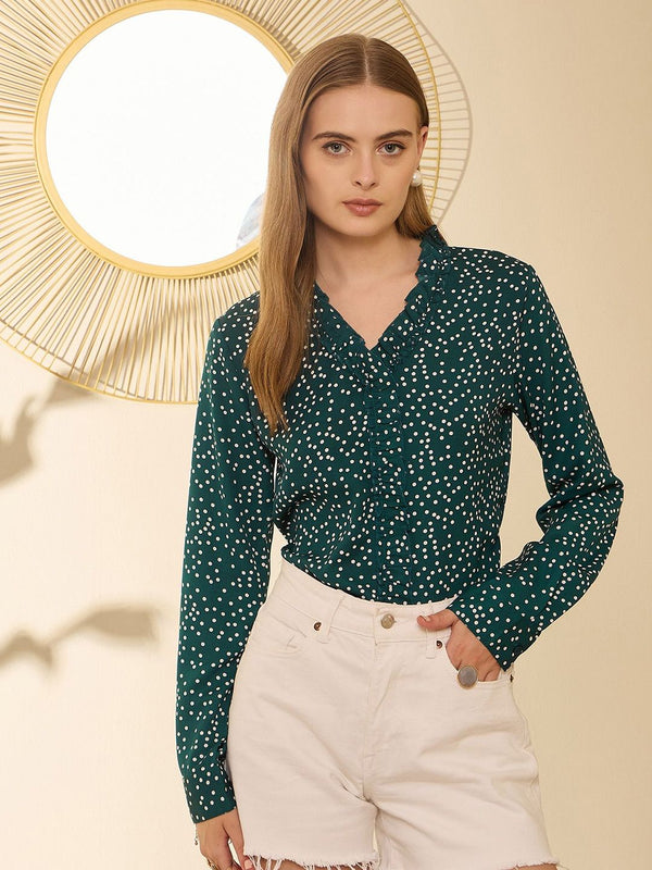 Berrylush V-Neck Polka Dots Printed Top