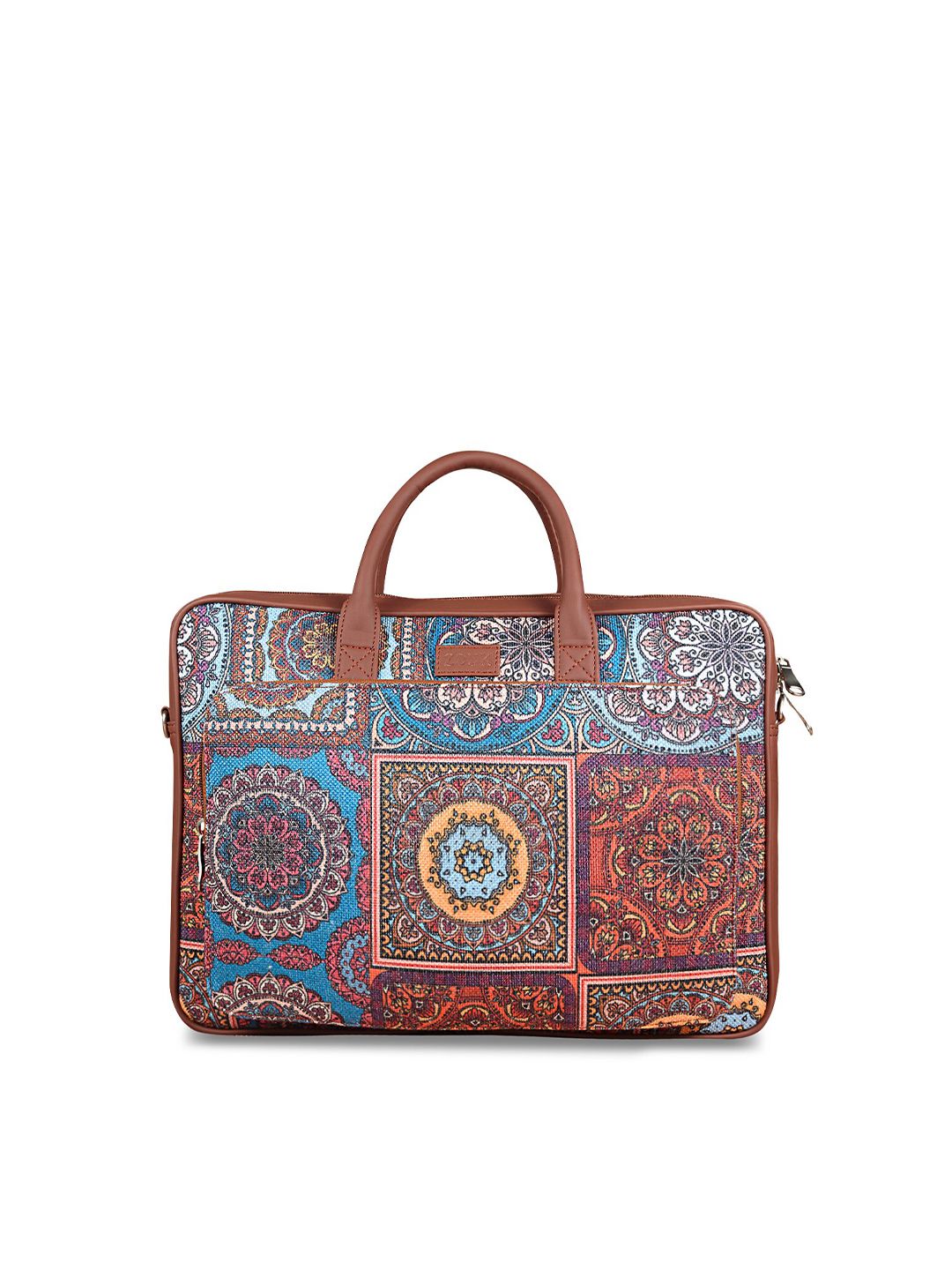 ZOUK Adult Brown & Blue Mandala Printed Jute Laptop Bag