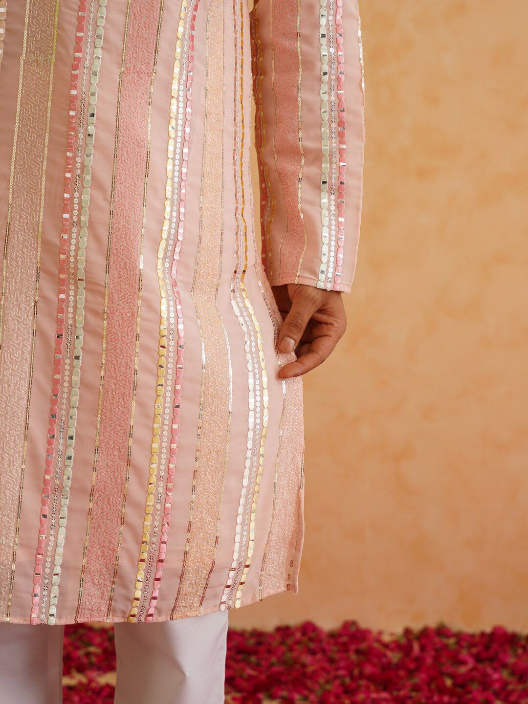SOJANYA LUXE Mandarin Collar Embroidered Regular Kurta with Pyjamas
