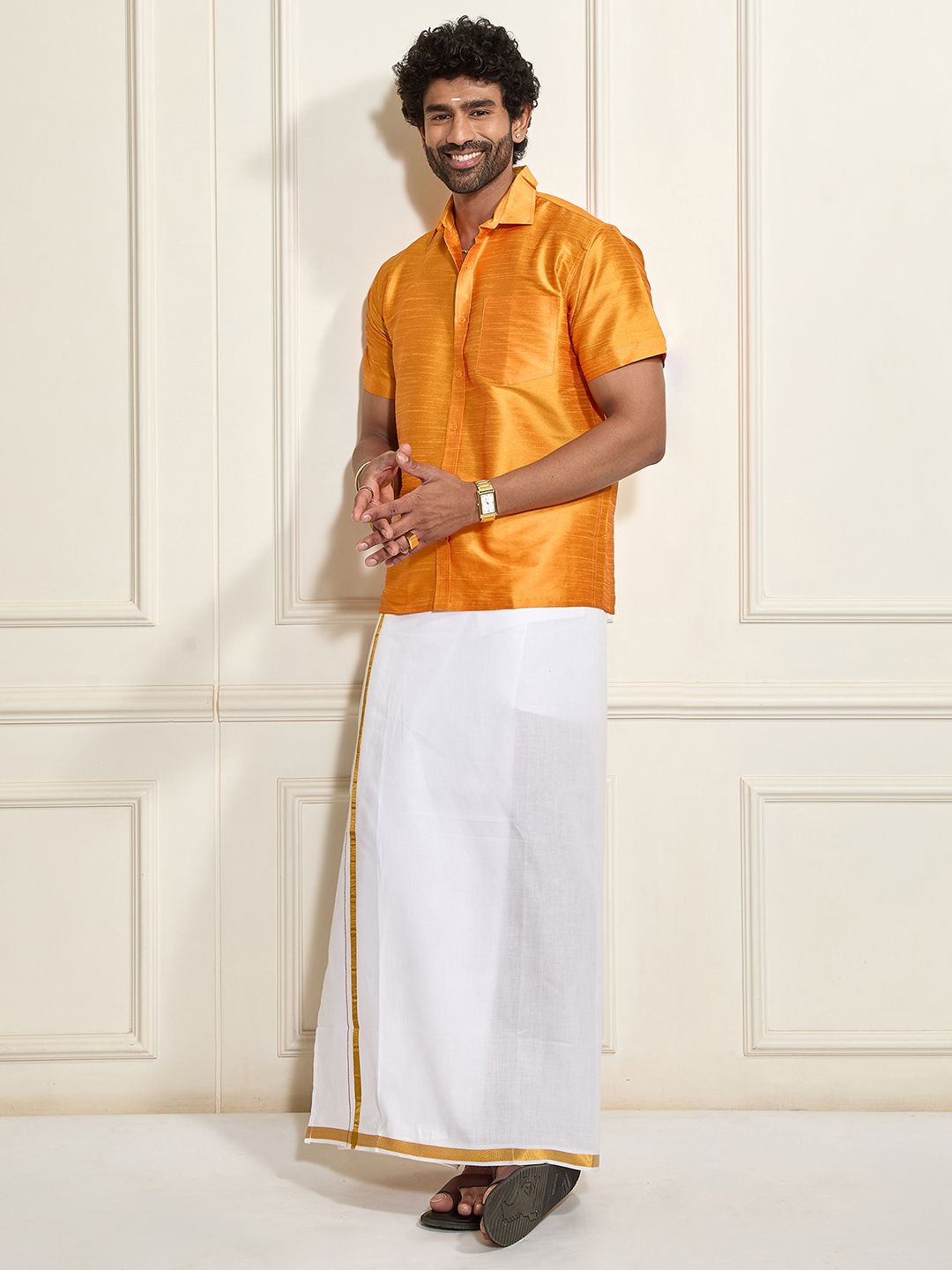 VASTRAMAY Premium Spread Collar Silk Shirt