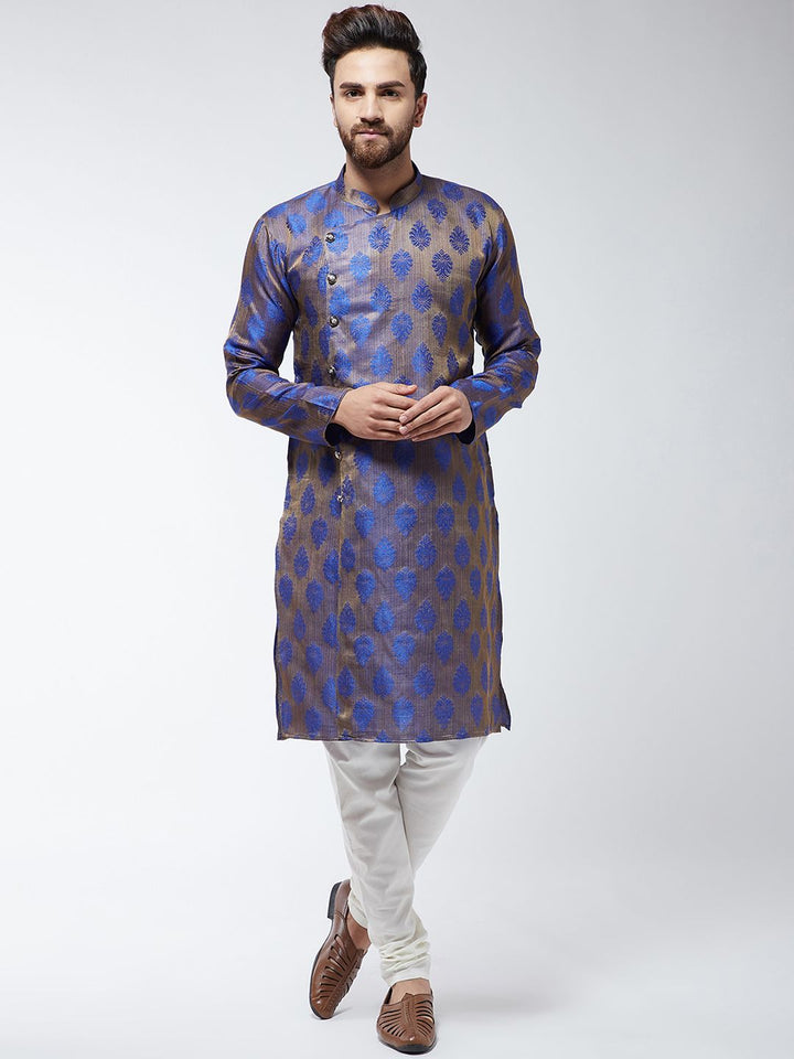 SOJANYA Men Blue Embroidered Straight Kurta