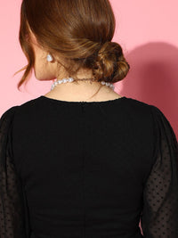 Berrylush Women Stylish Black Self-Design Bustier Dress