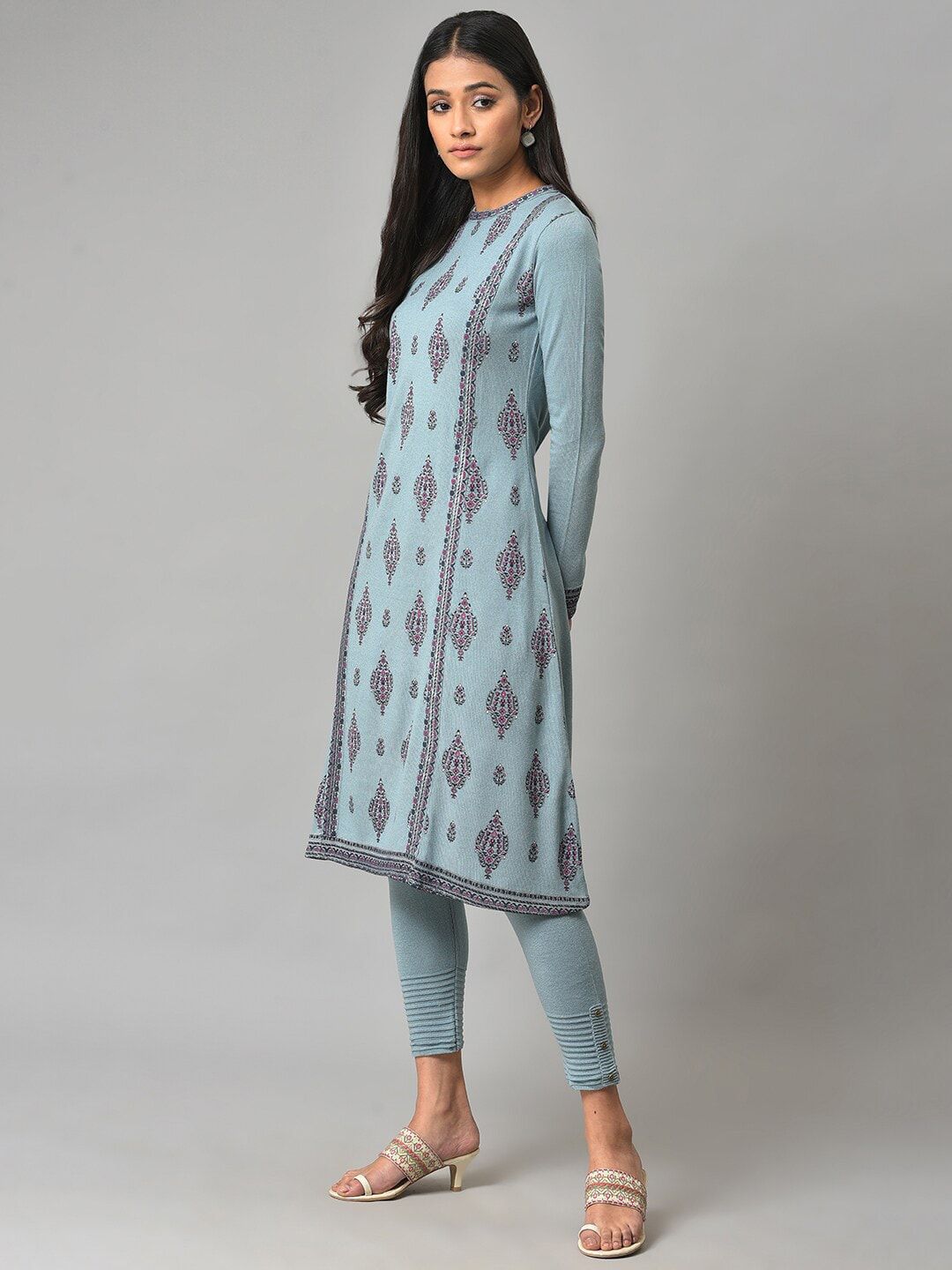 W Women Geometric Printed Acrylic A-Line Kurta