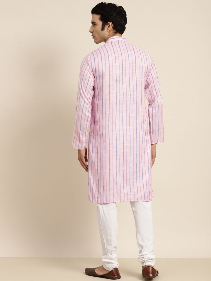 Anug by SOJANYA Men Pink & Blue Striped Kurta
