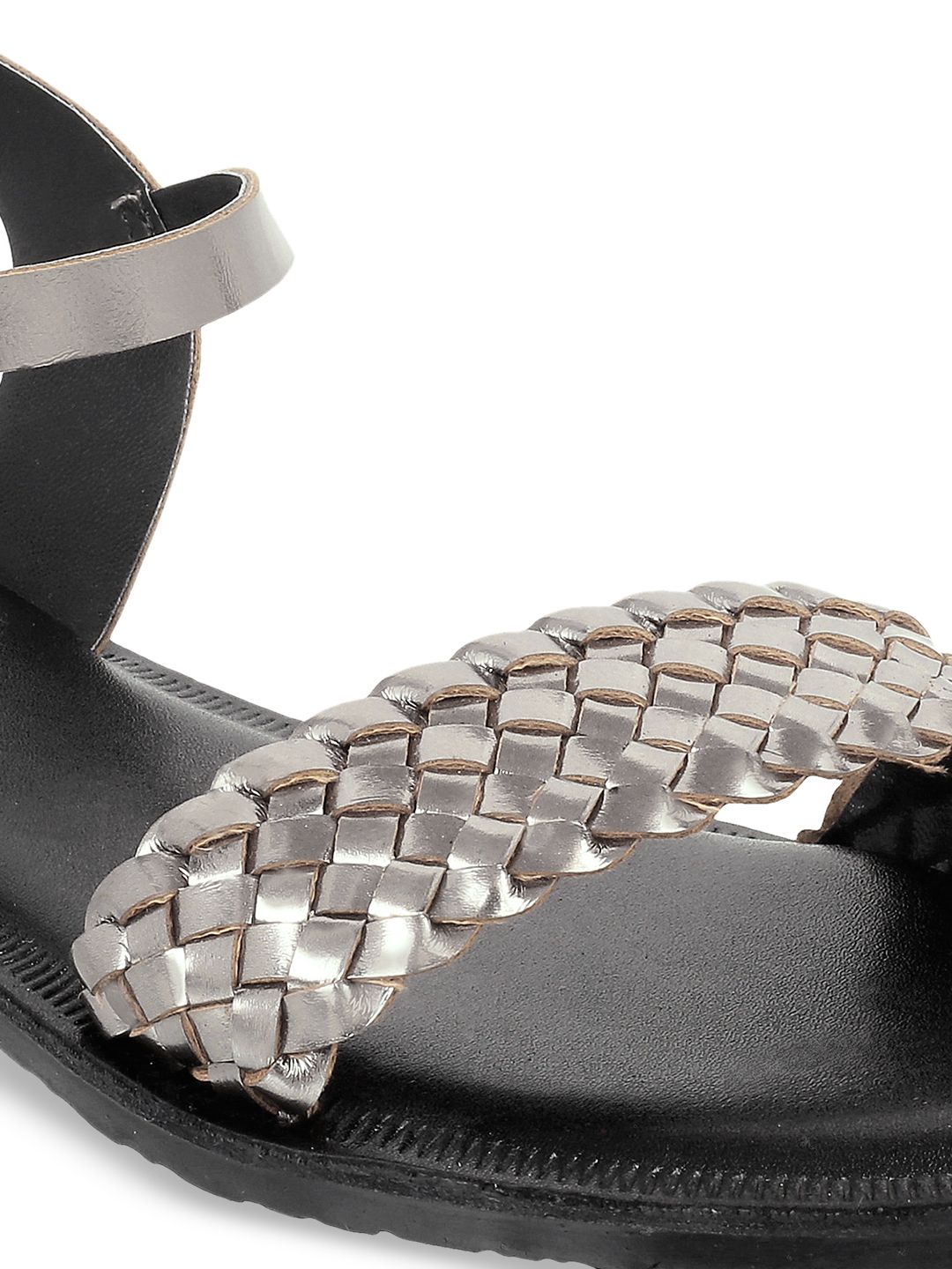 Metro Women Taupe Woven Design Open Toe Flats