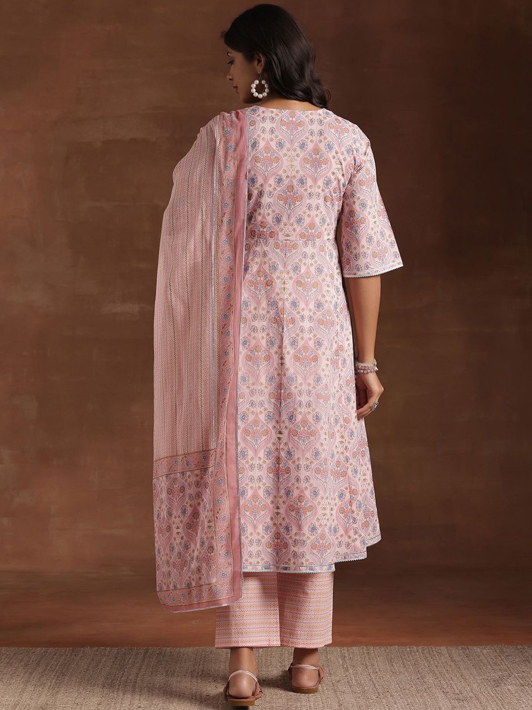Libas Floral Printed Panelled Gotta Patti Pure Cotton Kurta with Palazzos & Dupatta