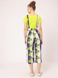 DressBerry Playful Yet Chic Stripe & Flower Printed Shoulder Straps Capri Jumpsuit