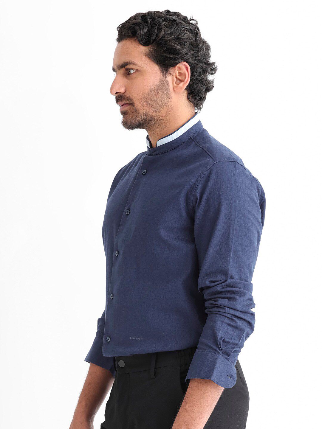 RARE RABBIT Men Tehran Mandarin Collar Slim Fit Opaque Shirt