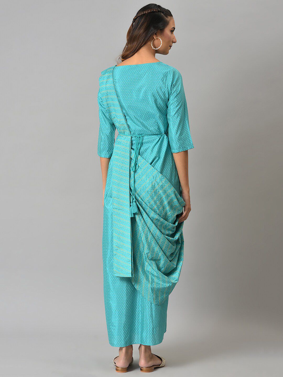 W Blue Printed Ethnic Maxi Dress with Belt