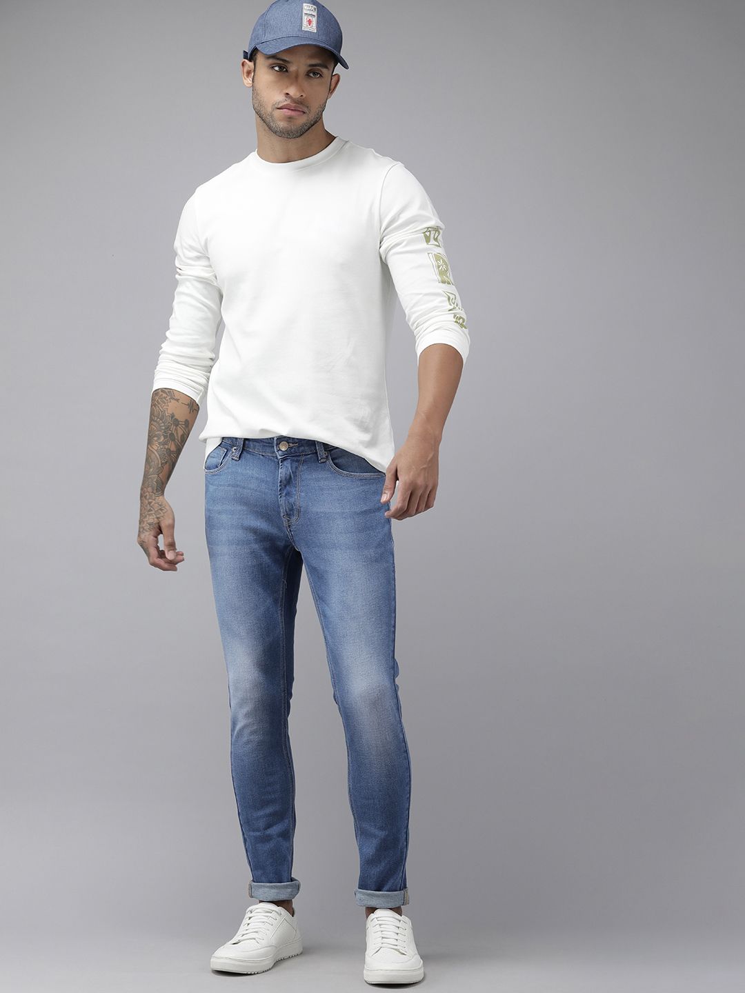 SPYKAR Men Blue Super Skinny Slim Fit Low-Rise Tapered Leg Light Fade Stretchable Jeans