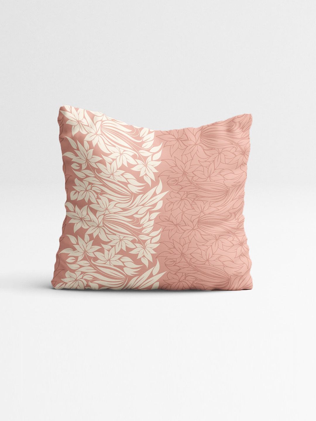 STITCHNEST Teal & Peach-Coloured Set of 2 Floral Square Cushion Covers
