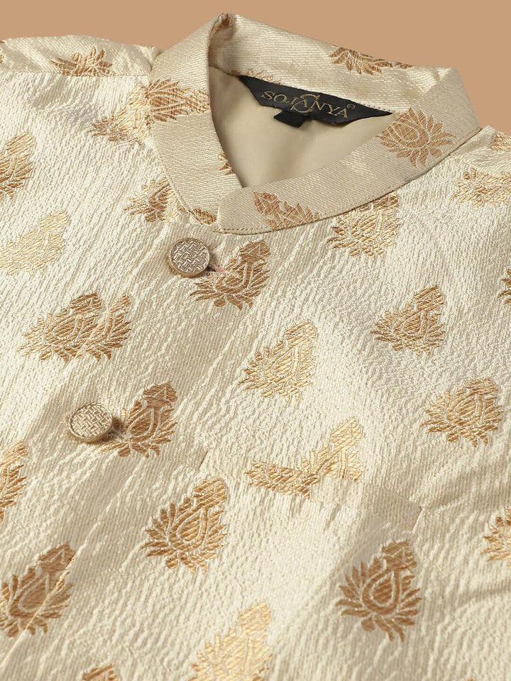 SOJANYA Kurta Biasa Sulam Geometrik Dengan Jaket Churidar & Nehru