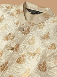 SOJANYA Geometric Embroidered Regular Kurta With Churidar & Nehru Jacket