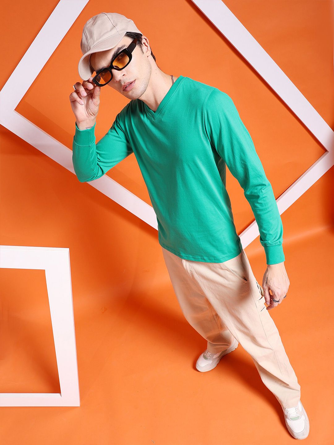 The Indian Garage Co V-Neck Long Sleeves Casual T-shirt