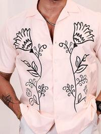 Eszett Floral Printed Cutaway Collar Baju Kapas Tulen Kasual