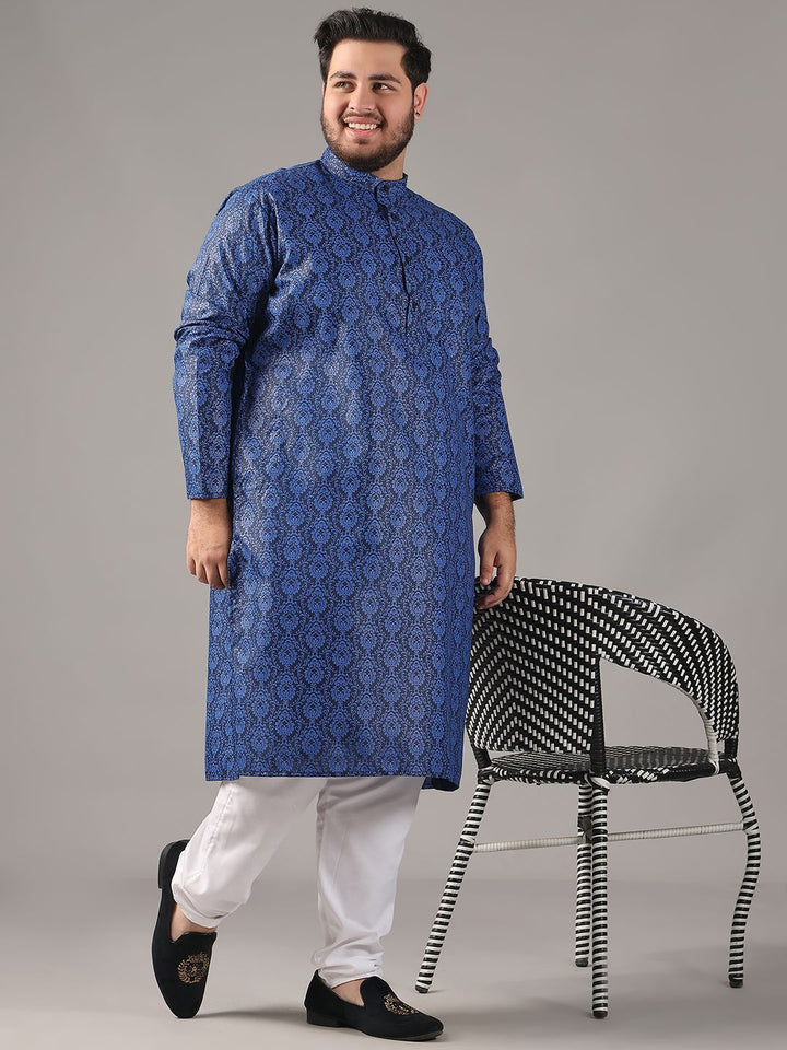 SOJANYA PLUS Plus Size Men Ethnic Motifs Printed Band Collar Straight Kurta With Pyjamas